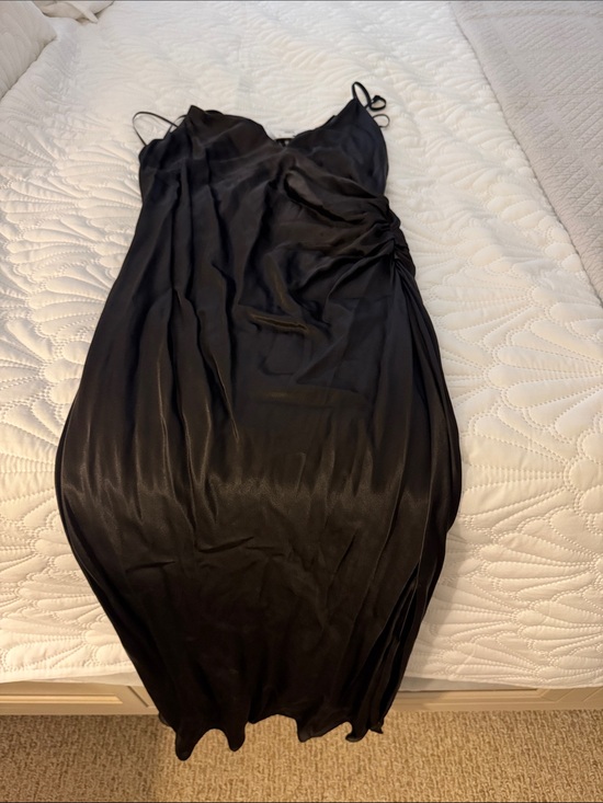 Zara Dresses & Skirts - Zara Black Satin Maxi Slip Dress with Side Ruching